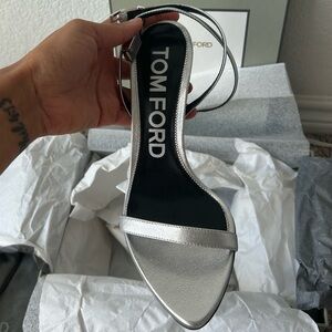 TOM FORD Padlock 105 Metallic Leather Point-Toe Ankle Strap Sandals